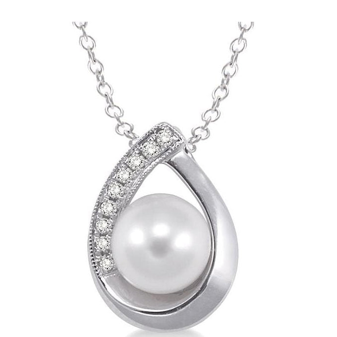 Parkplace Jewelers Silver Pearl & Diamond Pendant 88329PPSSSLPD