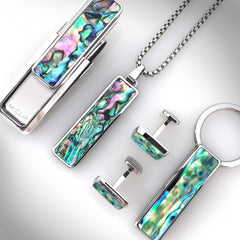 Green Abalone Carved Round Cufflinks SS-CLC-GNAB