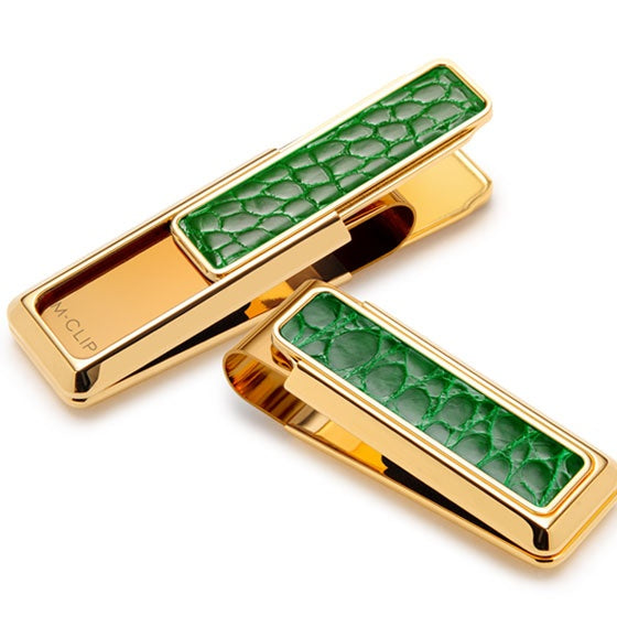 MClip Limited Edition Gold with Green Alligator Money Clip NY-GLD-DGAL
