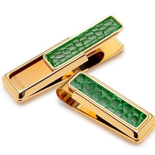 MClip Limited Edition Gold with Green Alligator Money Clip NY-GLD-DGAL
