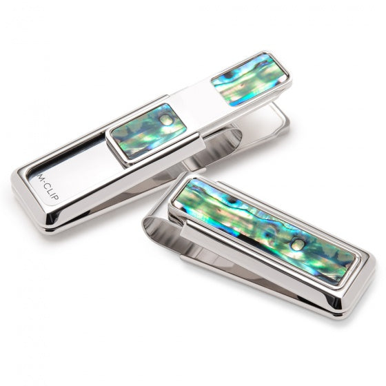 MClip Mother of Pearl Green Abalone 2 Pocket Money Clip MP-PRP-GNAB-2P
