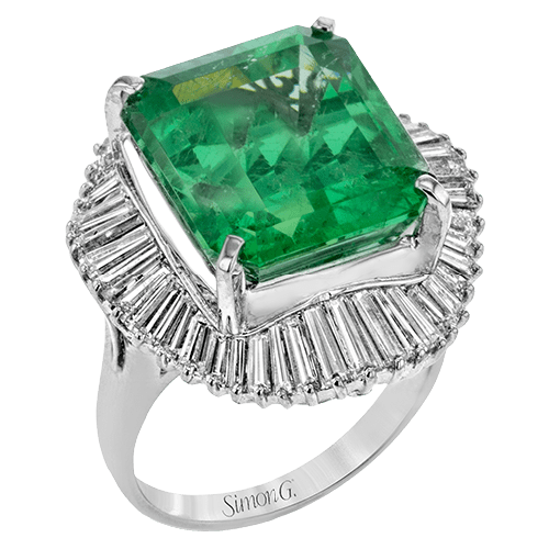 One-of-a-Kind Emerald Halo Ring In 18k Gold With Diamonds 624464