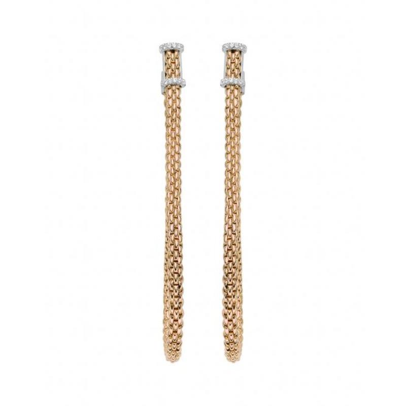 Fope Flexit Essentials 18ct Rose Gold Diamond Long Mesh Chain Earrings 05E08OX_BB_RW