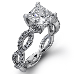 Princess-cut Criss-cross Engagement Ring & Matching Wedding Band in 18k Gold with Diamonds MR1596-PC WHITE 18K SET