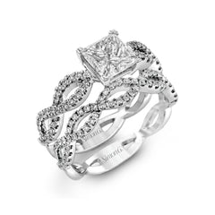 Princess-cut Criss-cross Engagement Ring & Matching Wedding Band in 18k Gold with Diamonds MR1596-PC WHITE 18K SET