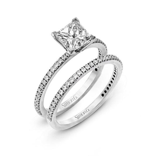 Princess-cut Engagement Ring & Matching Wedding Band in 18k Gold with Diamonds PR108-PC WHITE 18K SET