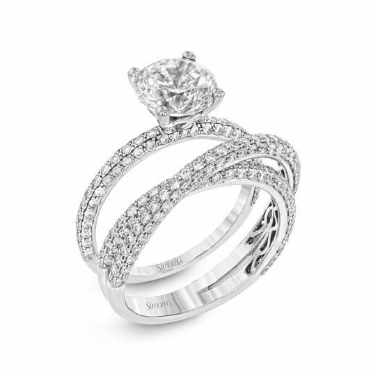 Round-cut Criss-cross Engagement Ring & Matching Wedding Set in 18k Gold with Diamonds MR1577-D WHITE 18K SET
