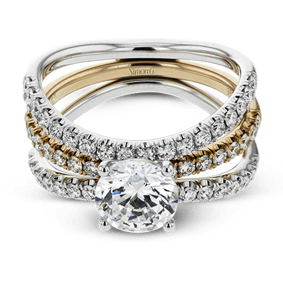 Round-cut Engagement Ring & Matching Wedding Band in 18k Gold with Diamonds LR1083_WHITE_18K_SET