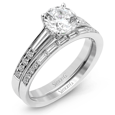 Round-cut Engagement Ring & Matching Wedding Band in 18k Gold with Diamonds MR2220 WHITE 18K SET