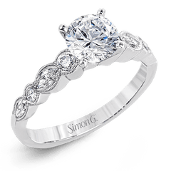 Round-cut Engagement Ring & Matching Wedding Band in 18k Gold with Diamonds MR2566 WHITE 18K SET