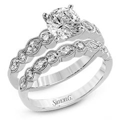 Round-cut Engagement Ring & Matching Wedding Band in 18k Gold with Diamonds MR2566 WHITE 18K SET