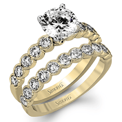 Round-cut Engagement Ring & Matching Wedding Band in 18k Gold with Diamonds MR3058 2T 18K SET