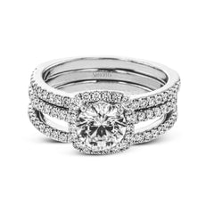 Round-cut Halo Engagement Ring & Matching Wedding Band in 18k Gold with Diamonds TR790 WHITE 18K SET