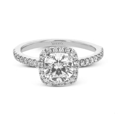Round-cut Halo Engagement Ring & Matching Wedding Band in 18k Gold with Diamonds TR790 WHITE 18K SET