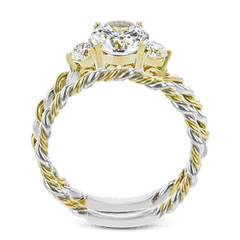 Round-cut Three-stone Engagement Ring & Matching Wedding Band in 18k Gold with Diamonds LR2637 WHITE 18K SET
