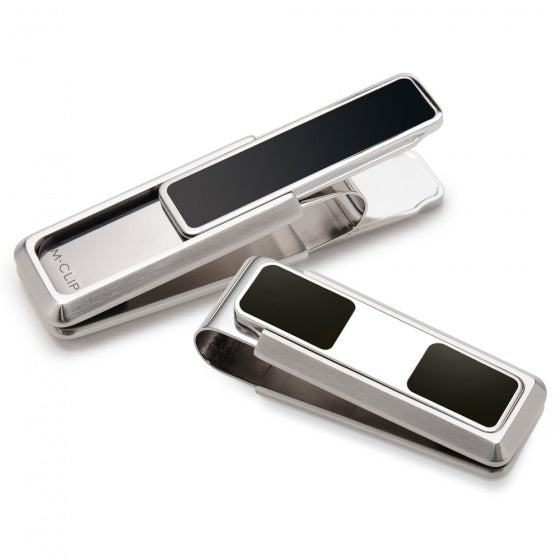 MClip Stainless With Black Enamel Inlay 2 Pocket Money Clip SS-BSS-BKEN-2P