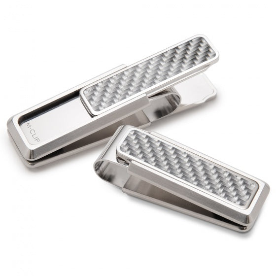 MClip Stainless With White Carbon Fiber Money Clip SS-BSS-WHCF