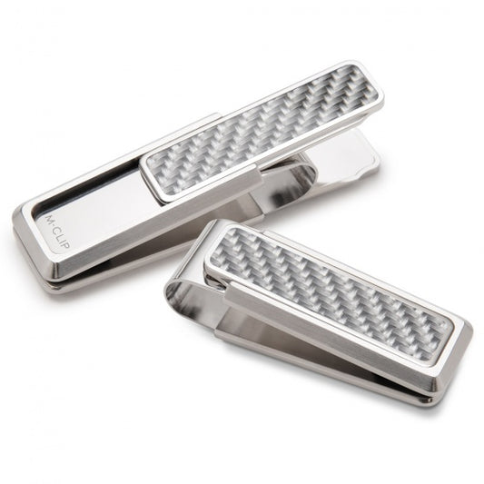 MClip Stainless With White Carbon Fiber Money Clip SS-BSS-WHCF