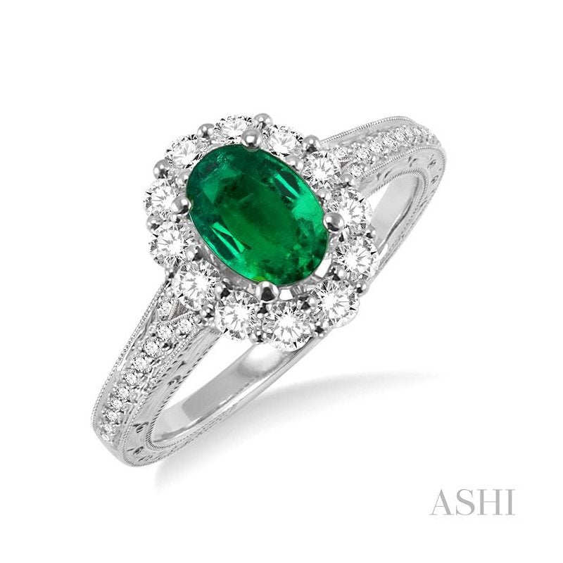 ASHI Oval Shape Gemstone & Halo Diamond Ring 40593PPFVEMWG