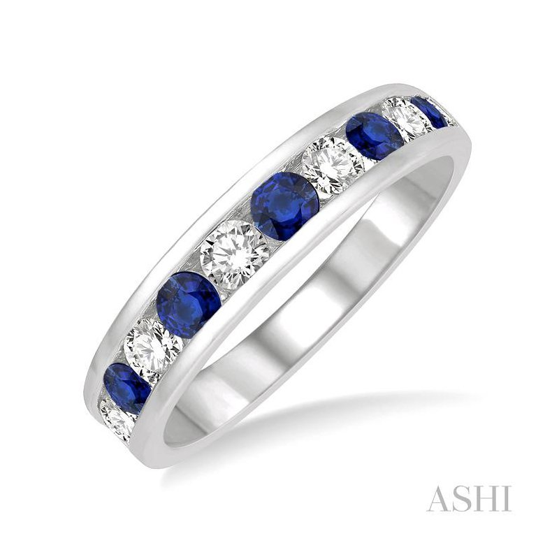 ASHI Channel Set Alternate Gemstone & Diamond Wedding Band 46493PPFGSPWG