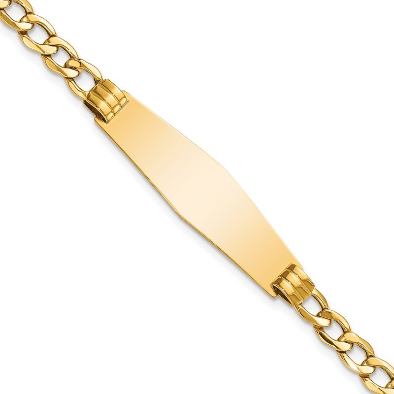 Quality Gold 14k Polished Semi-Solid Soft Diamond Shape Cuban ID Bracelet DCID133C