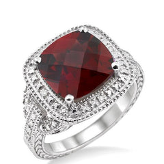 Parkplace Jewelers Silver Cushion Shape Gemstone & Diamond Ring 88139PPSSGTSLRG