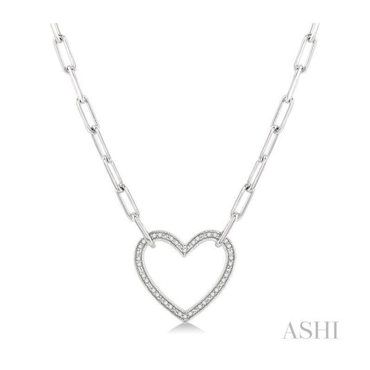 ASHI Silver Heart Shape Paper Clip Diamond Fashion Pendant 88888PPSSSLPD