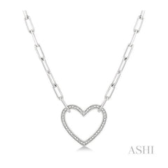 ASHI Silver Heart Shape Paper Clip Diamond Fashion Pendant 88888PPSSSLPD