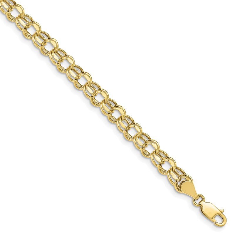 Quality Gold 10k 7in 5.5mm Hollow Diamond-cut Double Link Charm Bracelet 10DOH22