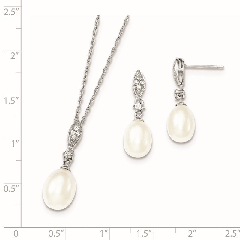 Quality Gold Sterling Silver Rhodium-plated 8-9mm FWC Pearl CZ Necklace/Earring Set QH5187SET