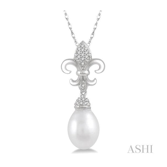 ASHI Fleur De Lis Pearl & Diamond Pendant 55848PPTSPDWPWG