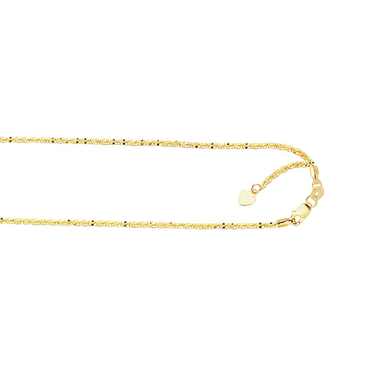 Yellow Gold Diamond Cut/ Textured Adjustable Sparkle Necklace