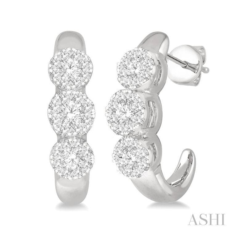 ASHI Round Shape 3 Stone Lovebright Diamond Half Hoop Earrings 927B2PPFGERWG