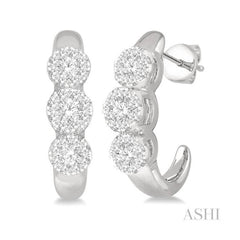 ASHI Round Shape 3 Stone Lovebright Diamond Half Hoop Earrings 927B2PPFGERWG