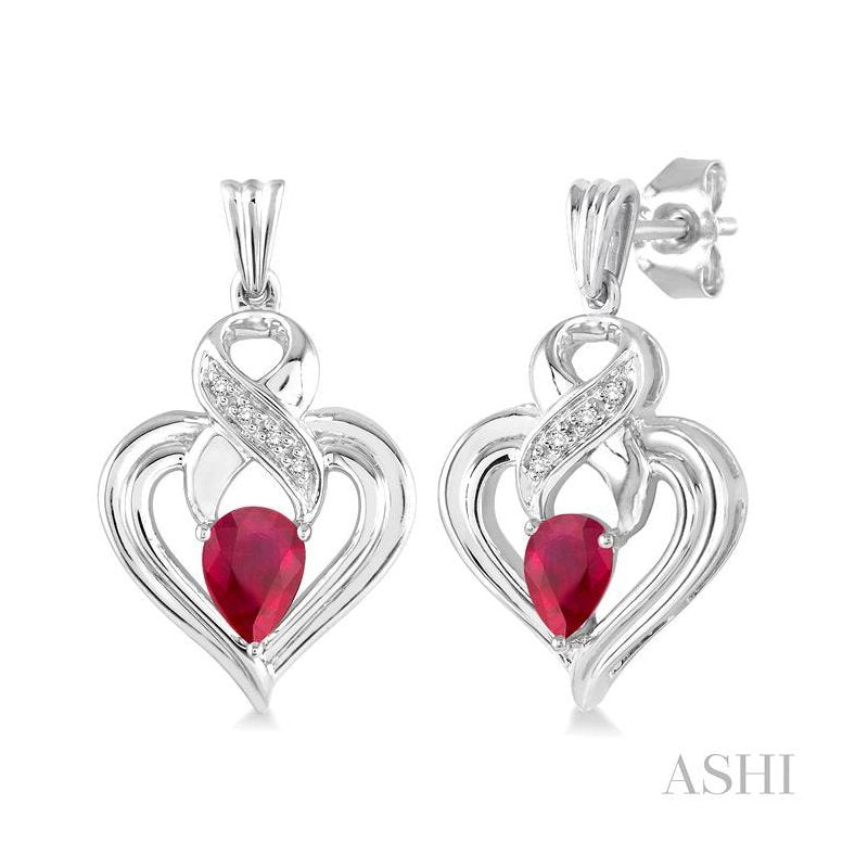 ASHI Silver Heart Shape Gemstone & Diamond Fashion Earrings 88709PPSSRBSLER