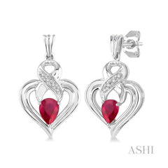 ASHI Silver Heart Shape Gemstone & Diamond Fashion Earrings 88709PPSSRBSLER