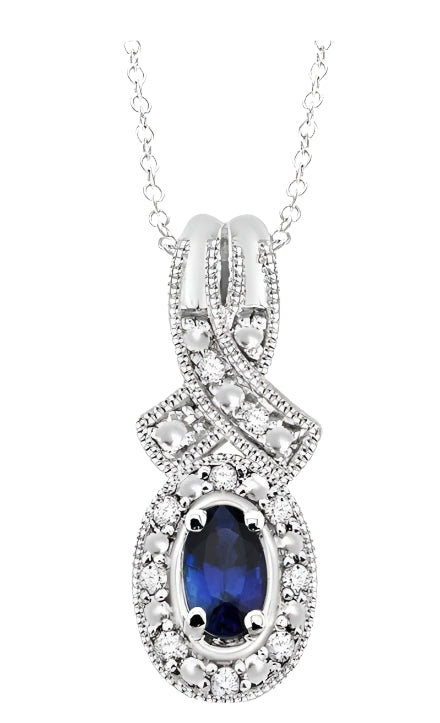 Parkplace Jewelers Silver Oval Shape Gemstone & Halo Diamond Pendant 88529PPSSSPSLPD