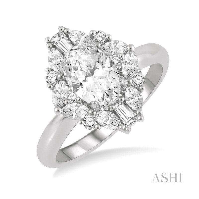 ASHI Oval Shape Semi-Mount Halo Diamond Engagement Ring 215J3PPFVWG-SM