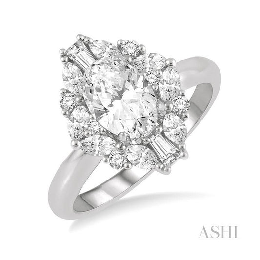 ASHI Oval Shape Semi-Mount Halo Diamond Engagement Ring 215J3PPFVWG-SM