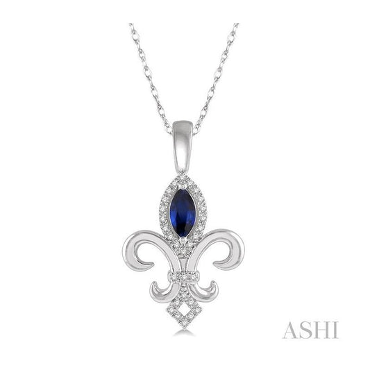 ASHI Fleur De Lis Gemstone & Halo Diamond Pendant 57439PPTSPDSPWG