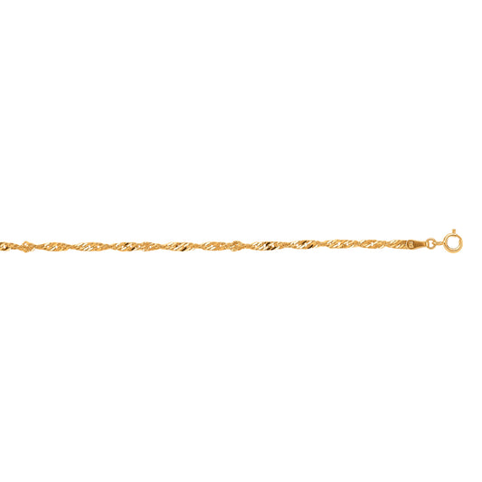 Yellow Gold Diamond Cut/ Textured Singapore Anklet