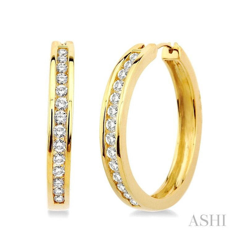 ASHI Channel Set Diamond Hoop Earrings 62081PPFNER