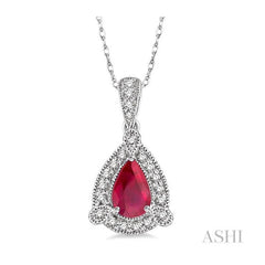 ASHI Pear Shape Gemstone & Halo Diamond Pendant 58448PPFSPDRBWG