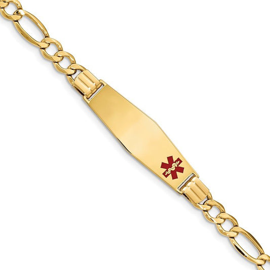 Quality Gold 14K Semi-Solid Medical Soft Diamond Shape Red Enamel Figaro ID Bracelet XM577FC-8