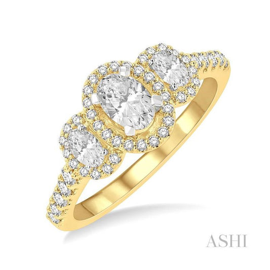 ASHI Oval Shape Past Present & Future Halo Diamond Engagement Ring 244M1PPFHYW-LE