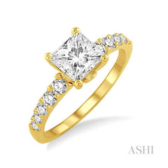 ASHI Princess Shape Semi-Mount Diamond Engagement Ring 23415PPFVYG-SM