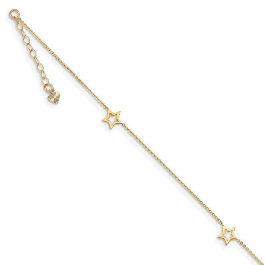 Quality Gold 14K Adjustable Star 9in Plus 1in extension Anklet ANK199-9