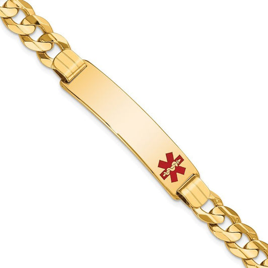 Quality Gold 14K Medical Red Enamel Curb ID Bracelet XM583FR-8