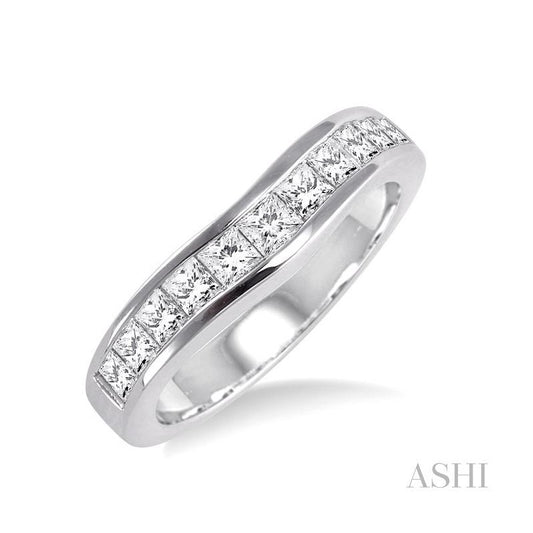 ASHI Channel Set Curved Diamond Wedding Band 35222PPFHWG