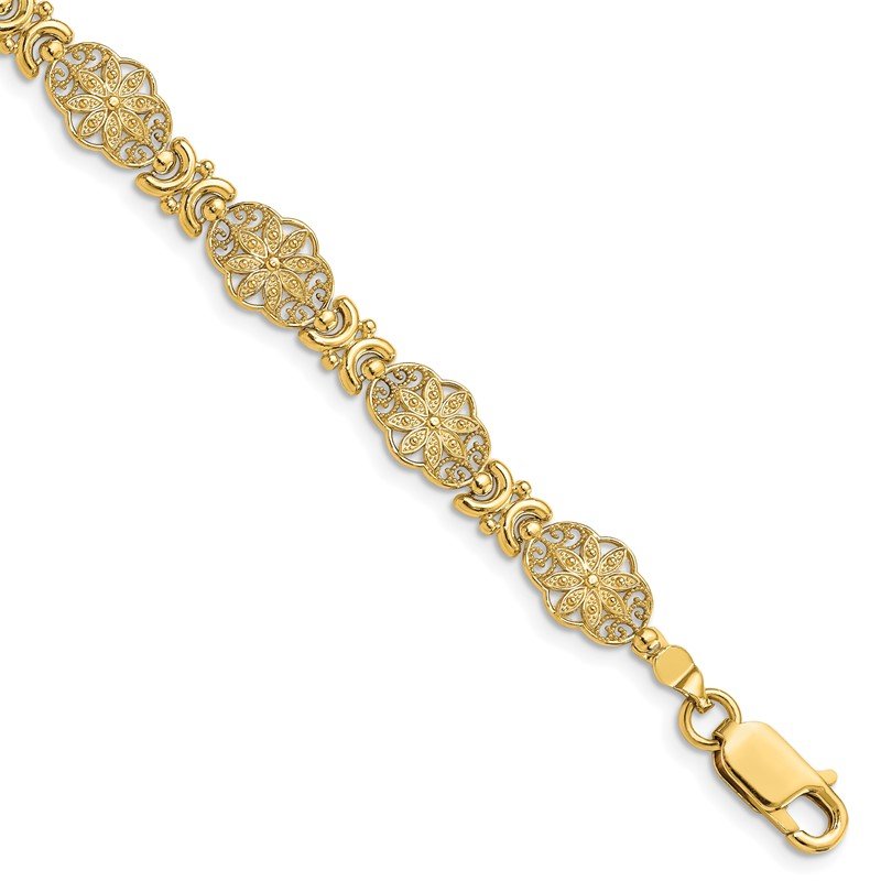 Quality Gold 14K Fancy Floral Link Bracelet FB1449-7.5